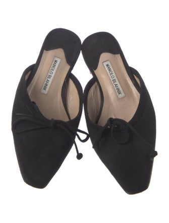 Manolo Blahnik Suede Bow Accents Mules