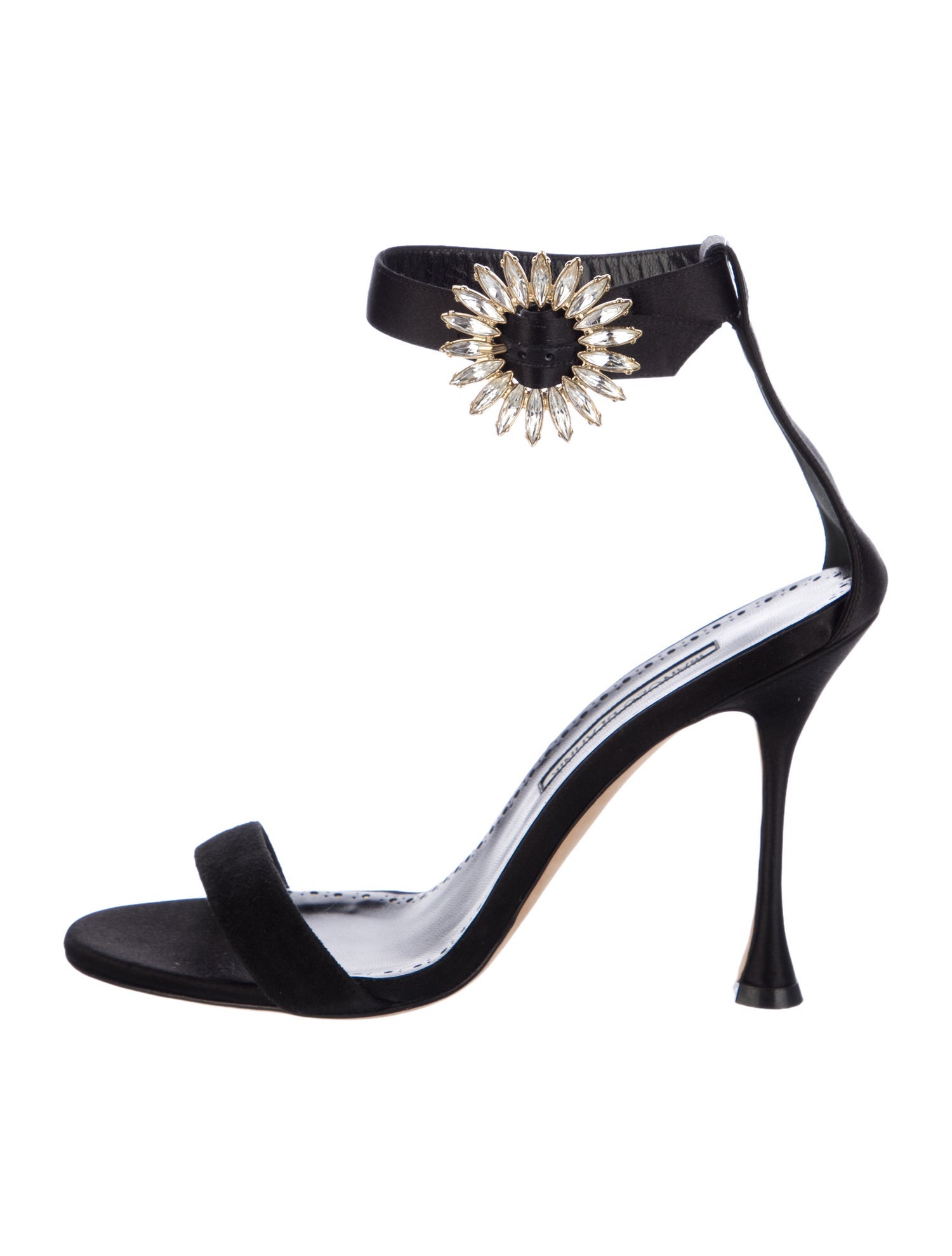 Manolo Blahnik Satin Crystal Embellishments Sandals