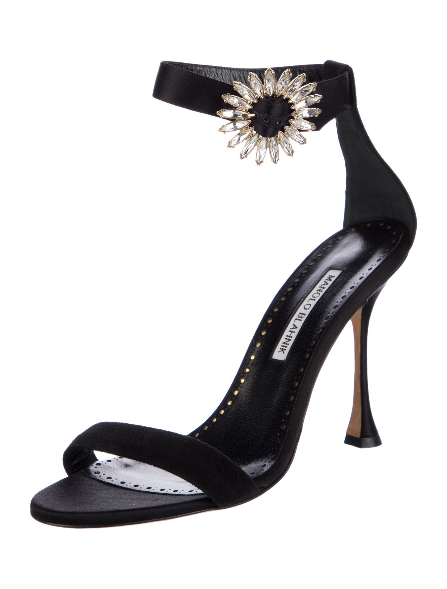 Manolo Blahnik Satin Crystal Embellishments Sandals