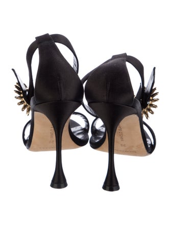 Manolo Blahnik Satin Crystal Embellishments Sandals