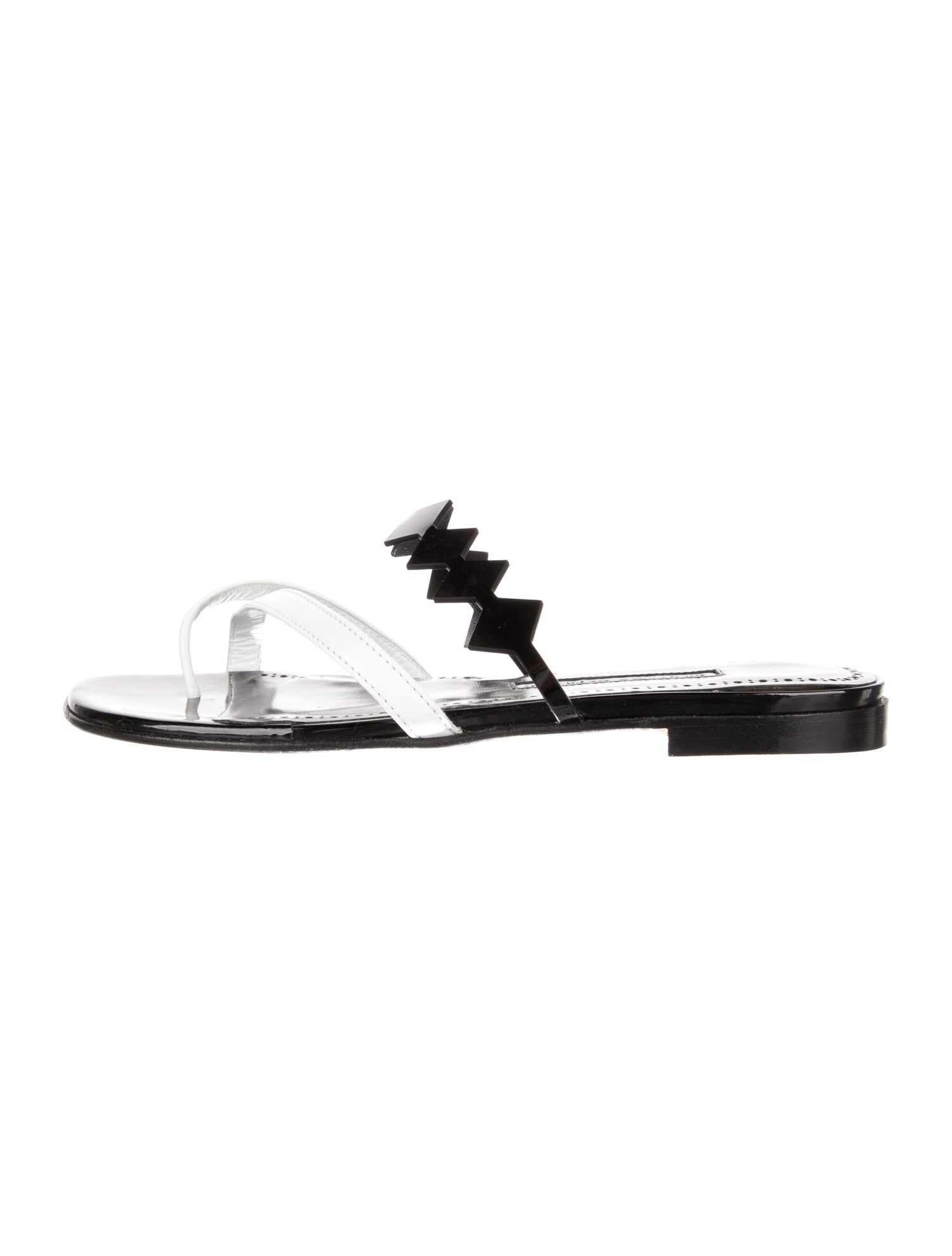 Manolo Blahnik Leather Colorblock Pattern Slides