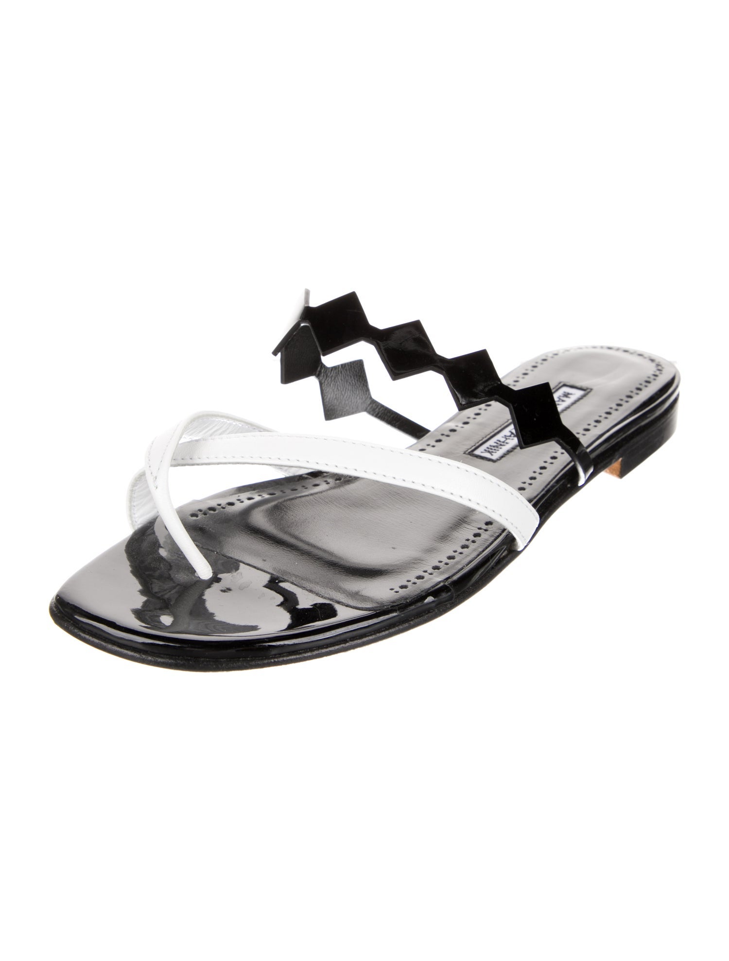 Manolo Blahnik Leather Colorblock Pattern Slides