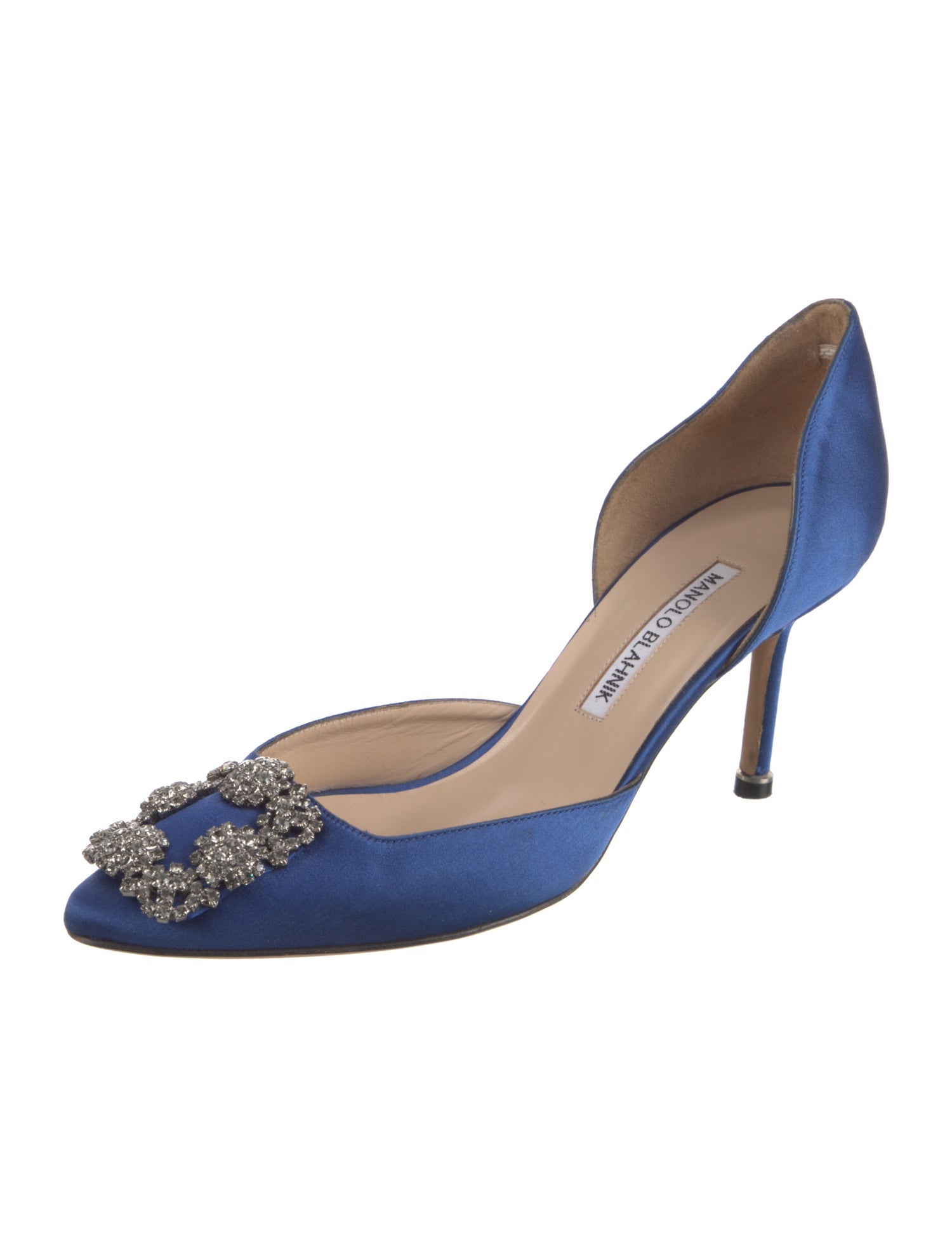 Manolo Blahnik Satin Crystal Embellishments D'Orsay Pumps