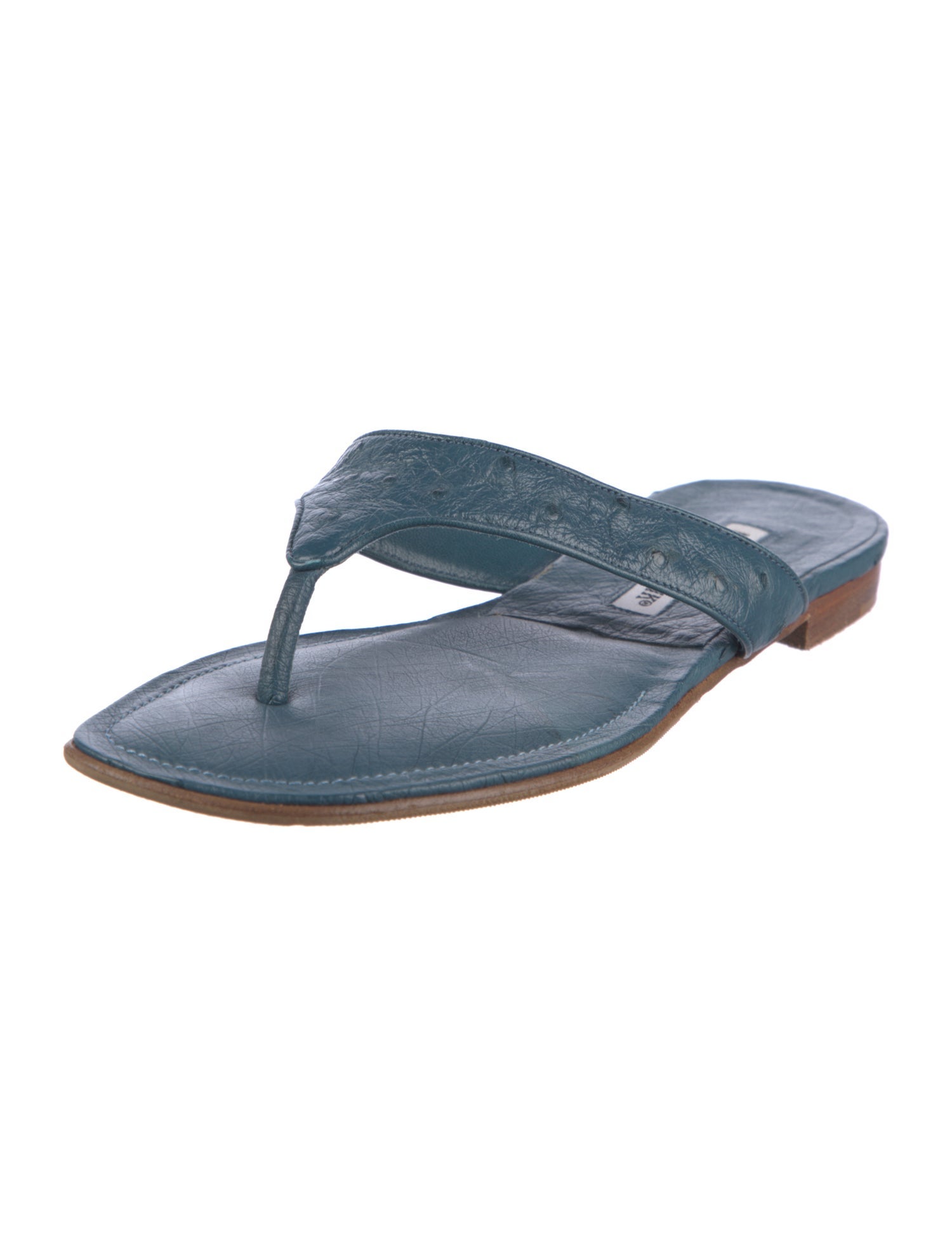 Manolo Blahnik Leather Colorblock Pattern Slides