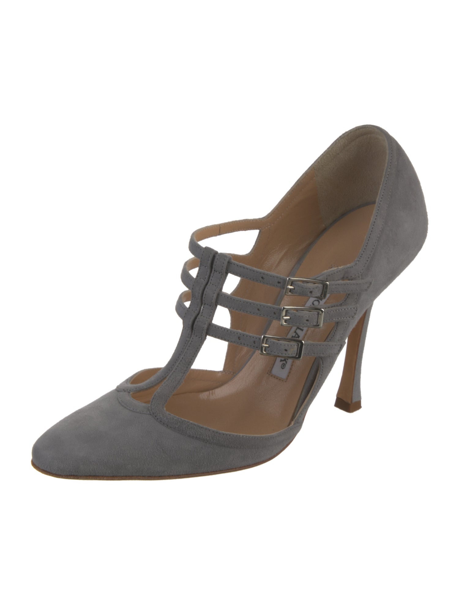 Manolo Blahnik Suede T-Strap Pumps