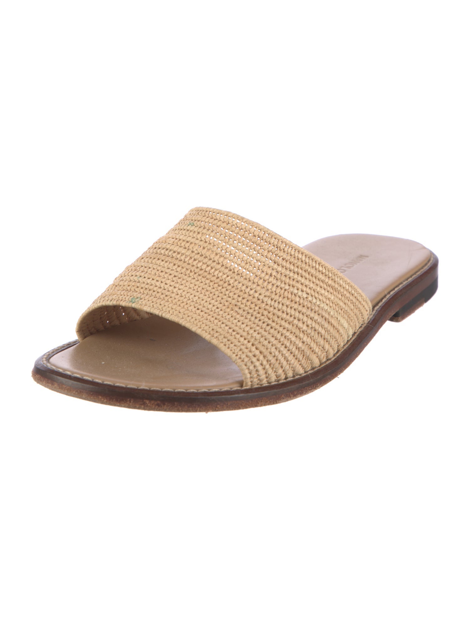 Manolo Blahnik Raffia Colorblock Pattern Slides