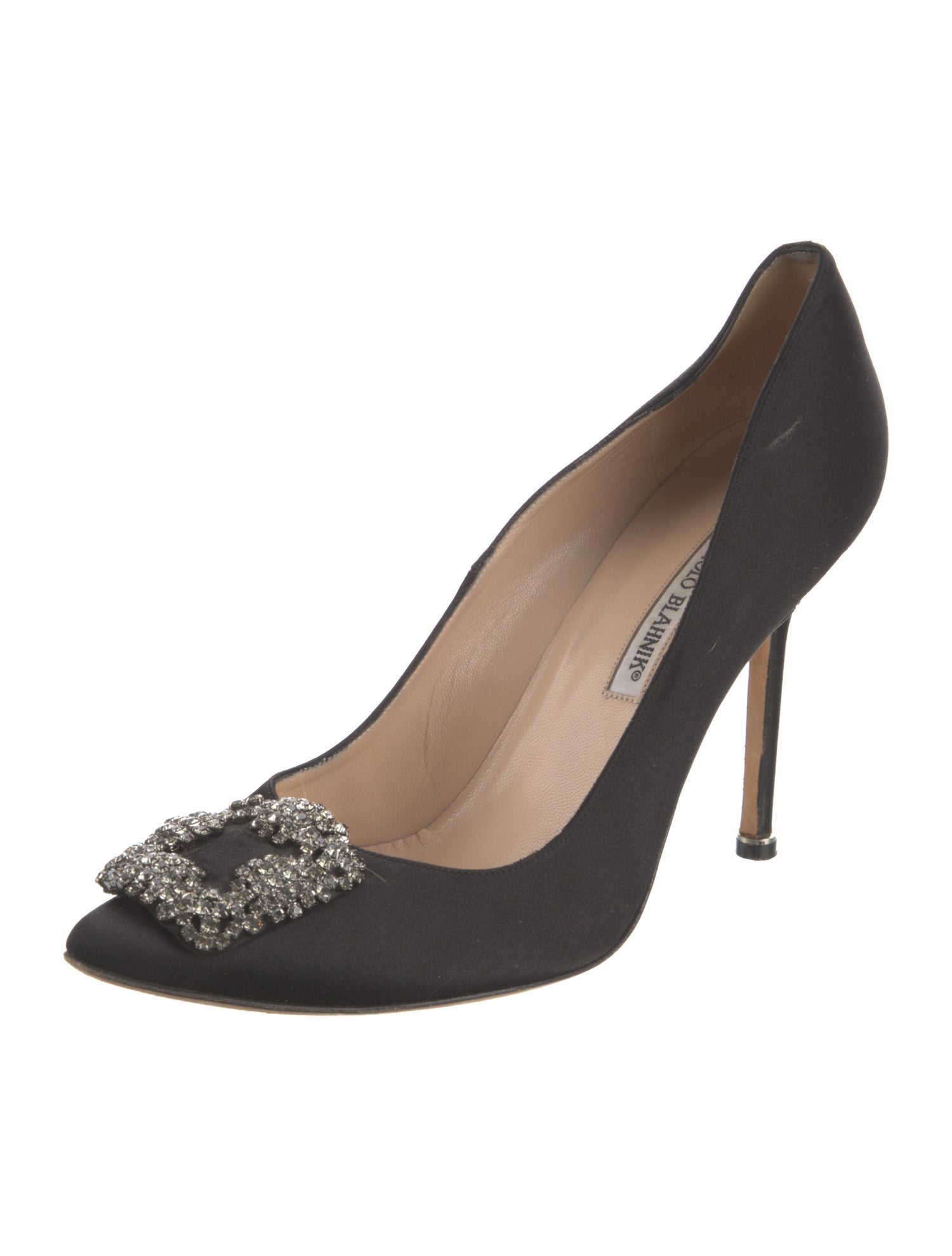 Manolo Blahnik Satin Crystal Embellishments Pumps