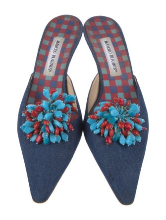 Manolo Blahnik Vorga Denim Mules