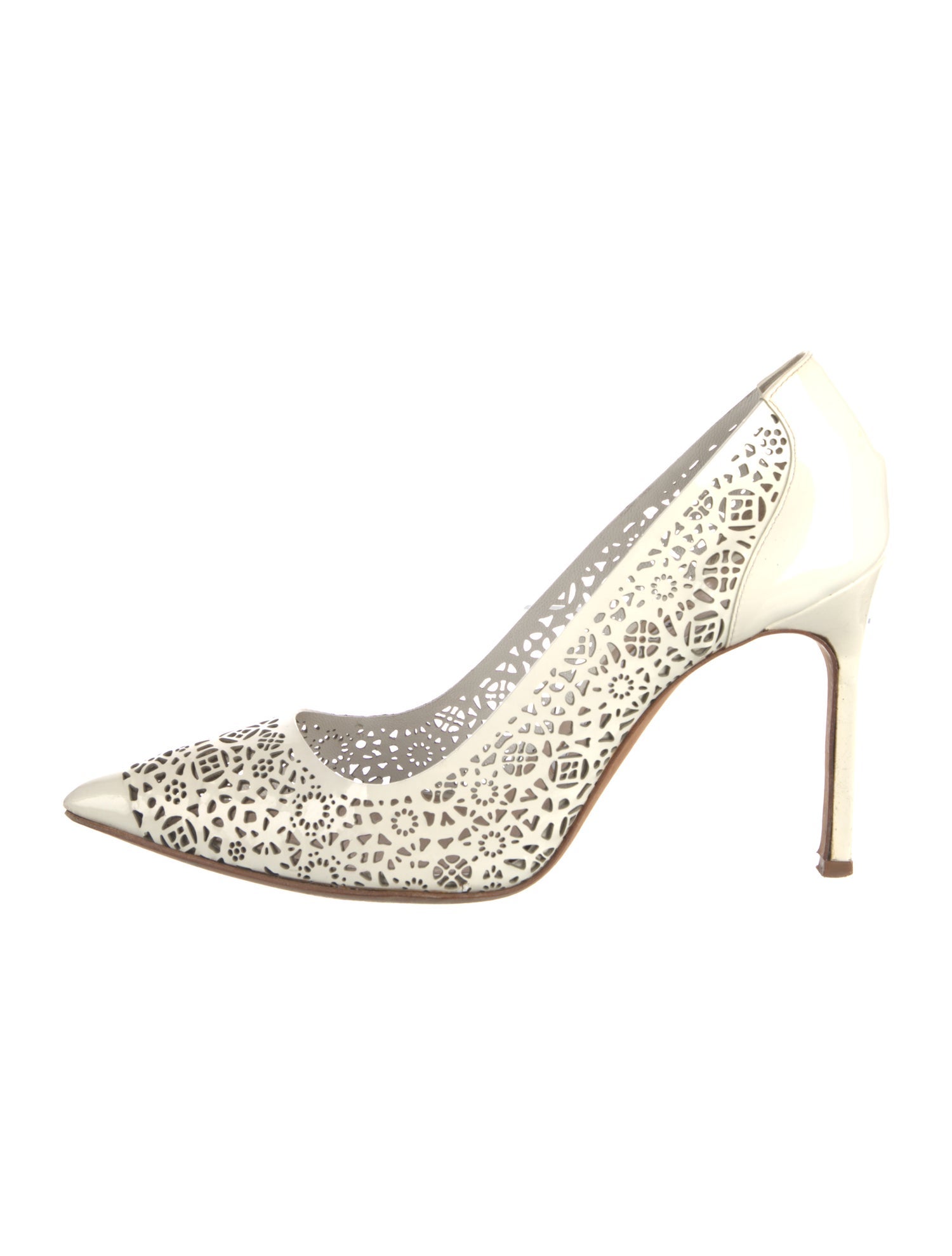 Manolo Blahnik Patent Leather Cutout Accent Slingback Pumps