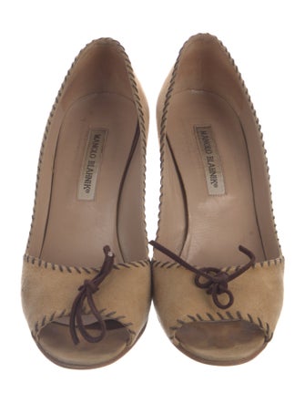 Manolo Blahnik Suede Bow Accents Slingback Sandals