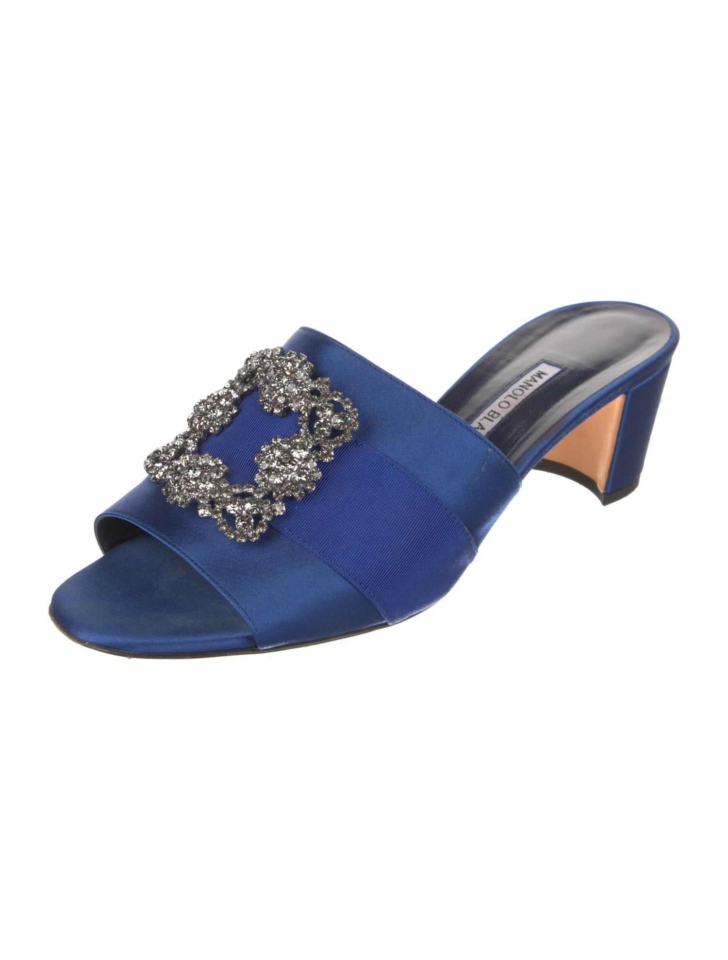 Manolo Blahnik Satin Crystal Embellishments Slides