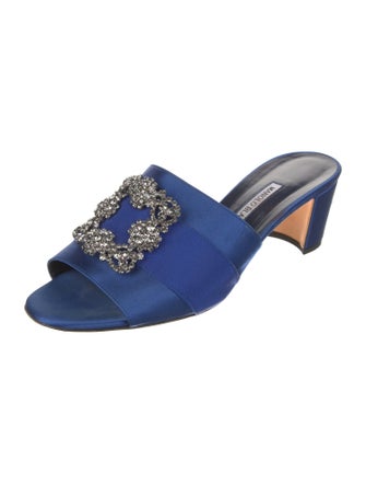 Manolo Blahnik Satin Crystal Embellishments Slides