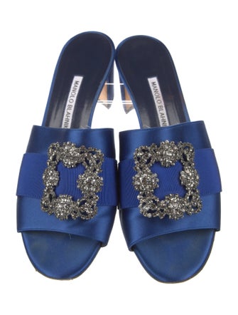 Manolo Blahnik Satin Crystal Embellishments Slides