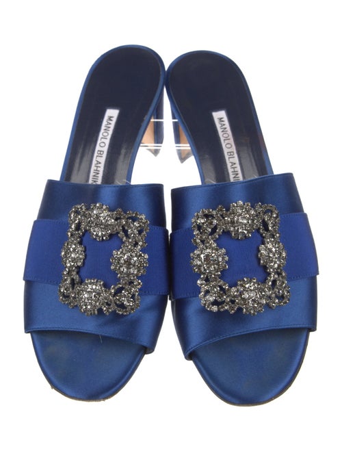 Manolo Blahnik Satin Crystal Embellishments Slides