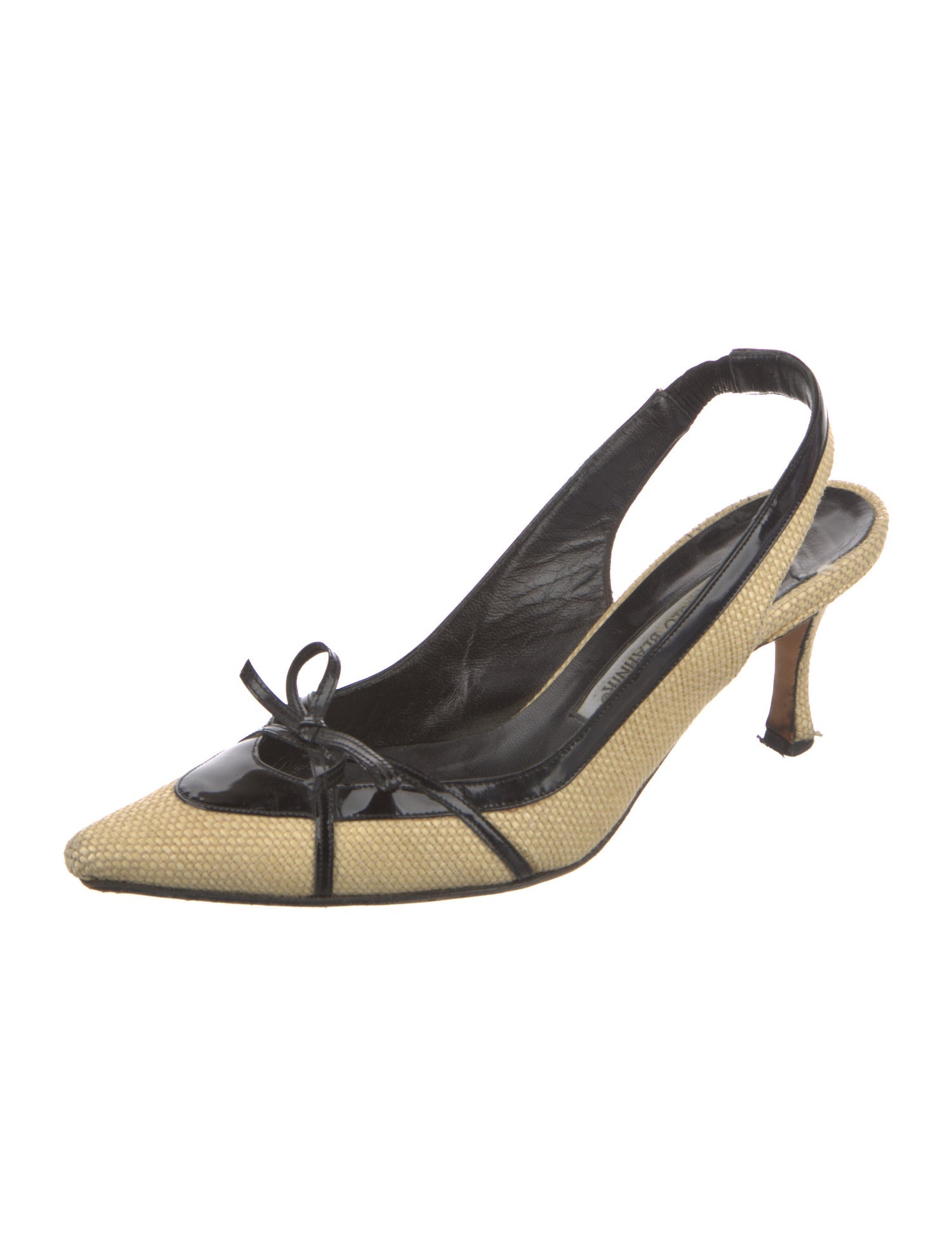 Manolo Blahnik Straw Bow Accents Slingback Pumps