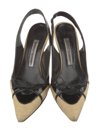 Manolo Blahnik Straw Bow Accents Slingback Pumps