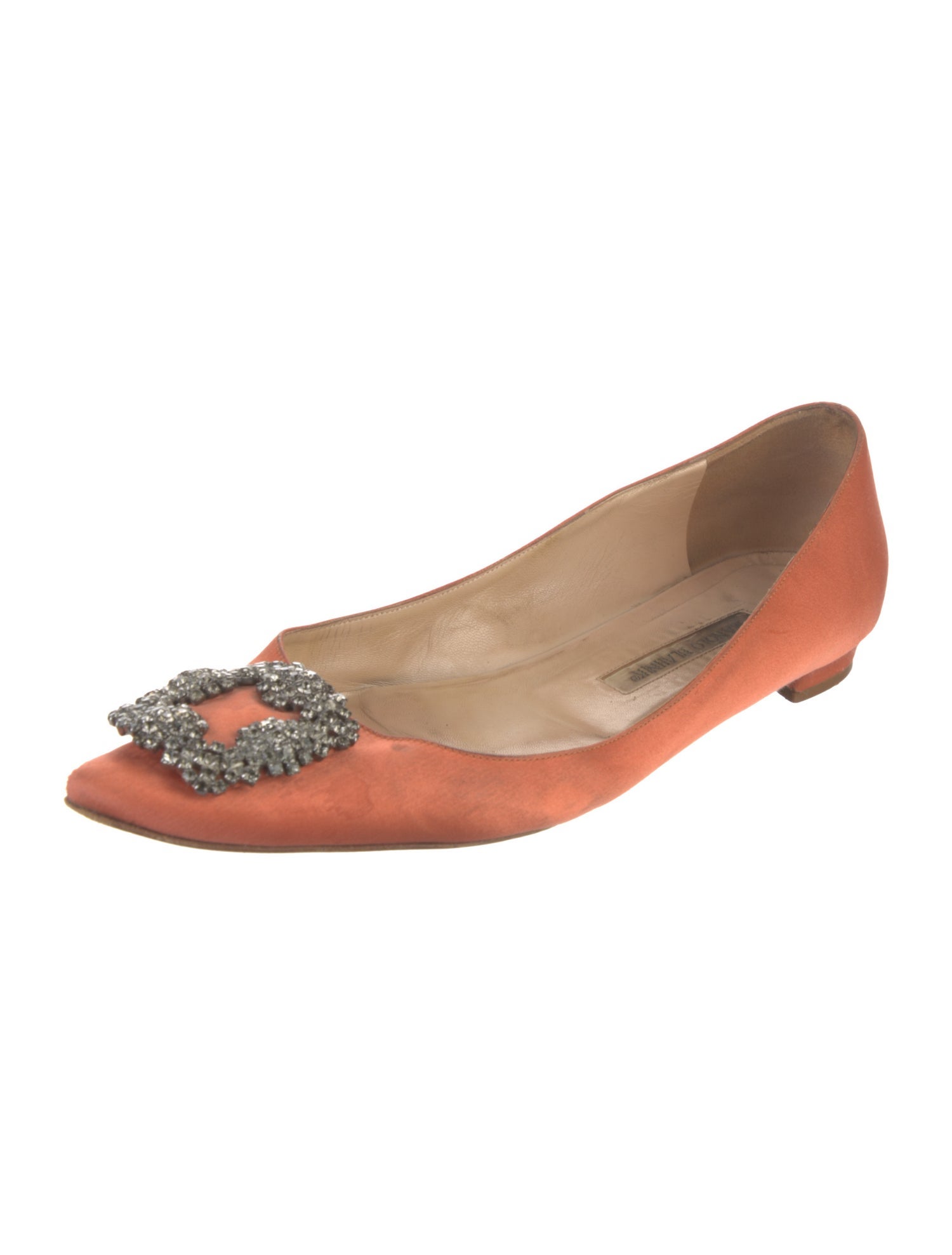 Manolo Blahnik Satin Crystal Embellishments Flats