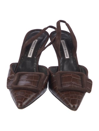 Manolo Blahnik Crocodile Animal Print Slingback Pumps