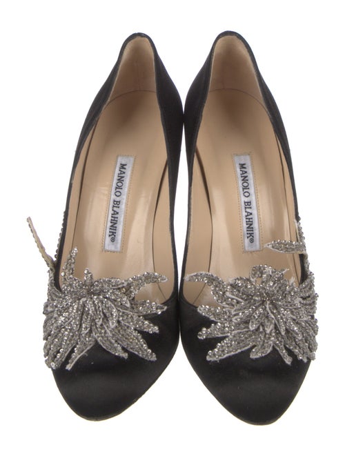 Manolo Blahnik Satin Beaded Accents Pumps