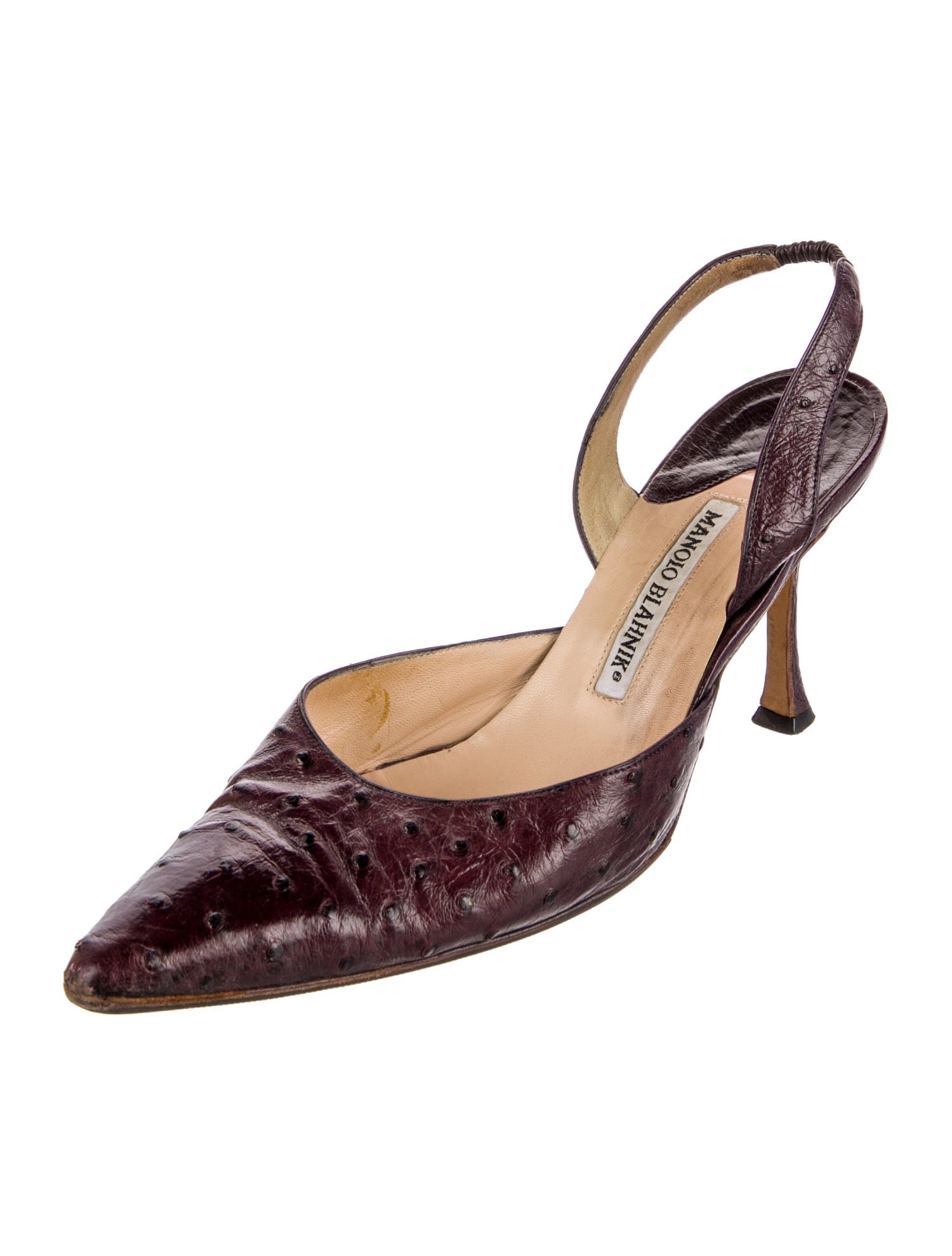 Manolo Blahnik Ostrich Animal Print Slingback Pumps