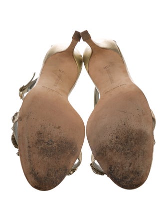 Manolo Blahnik Leather Crystal Embellishments T-Strap Sandals