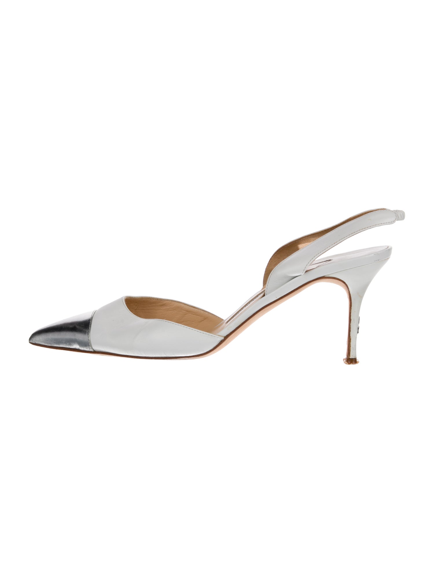 Manolo Blahnik Leather Colorblock Pattern Slingback Pumps