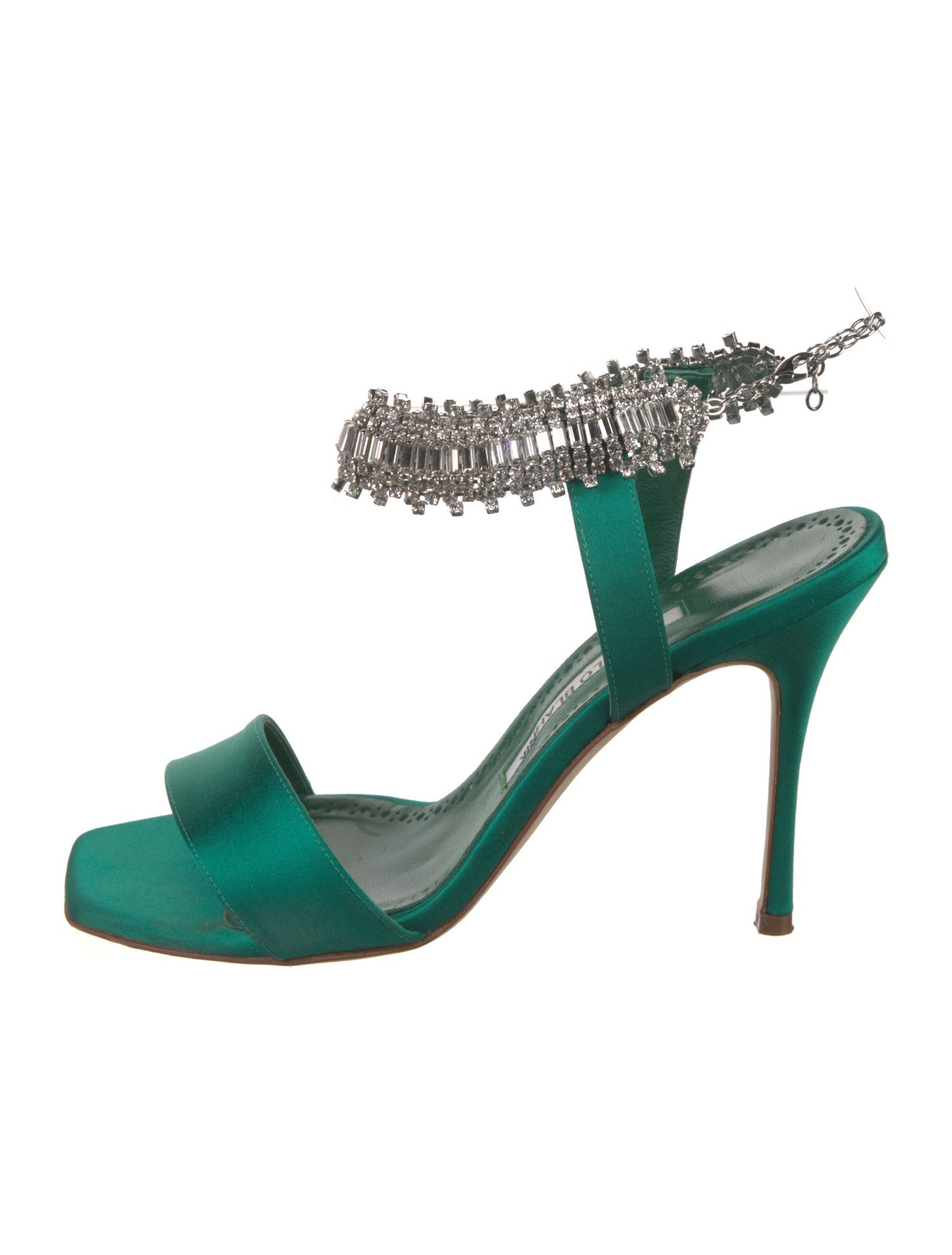 Manolo Blahnik Satin Crystal Embellishments Sandals