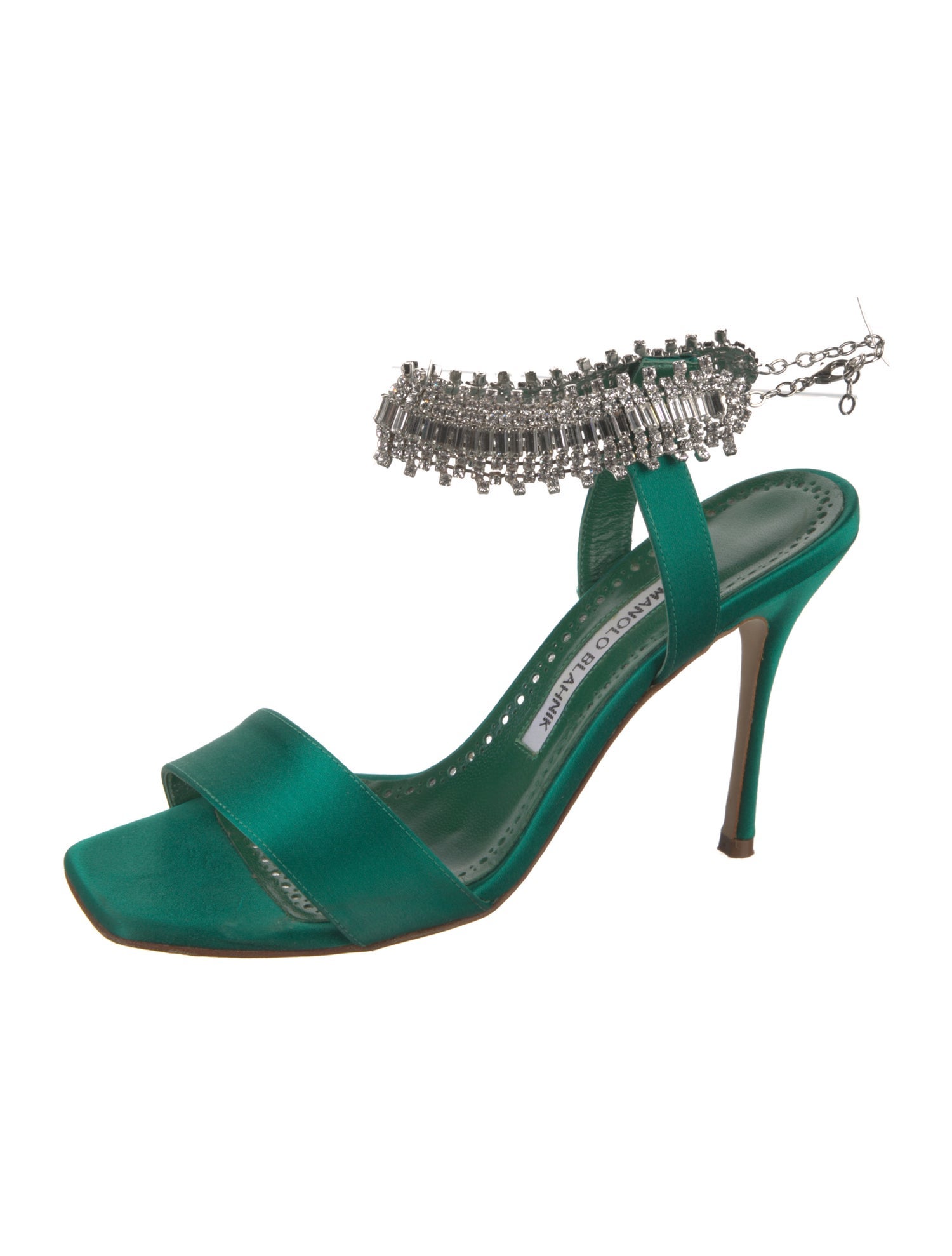 Manolo Blahnik Satin Crystal Embellishments Sandals