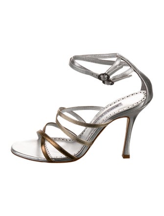 Manolo Blahnik Leather Colorblock Pattern Sandals