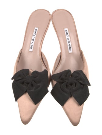 Manolo Blahnik Satin Bow Accents Mules