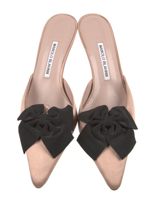 Manolo Blahnik Satin Bow Accents Mules