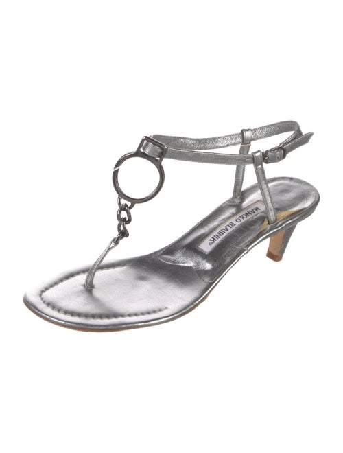 Manolo Blahnik Leather Chain-Link Accents T-Strap Sandals