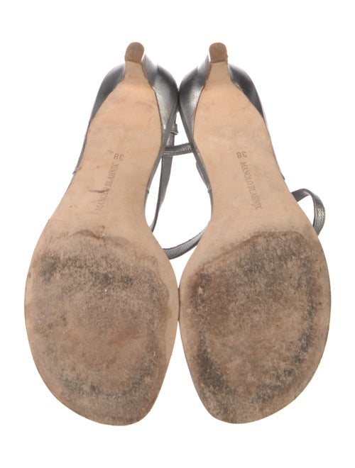 Manolo Blahnik Leather Chain-Link Accents T-Strap Sandals