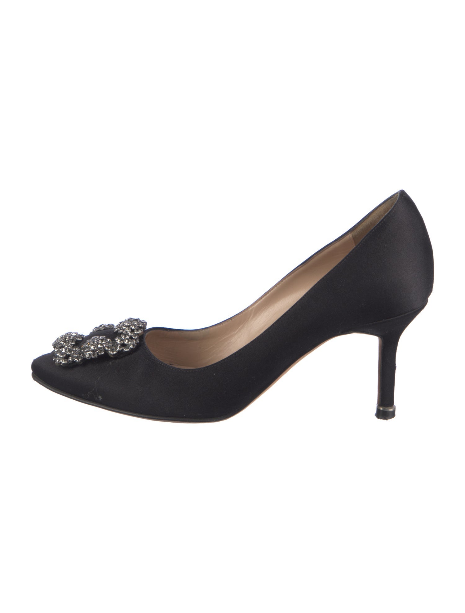 Manolo Blahnik Satin Crystal Embellishments Pumps
