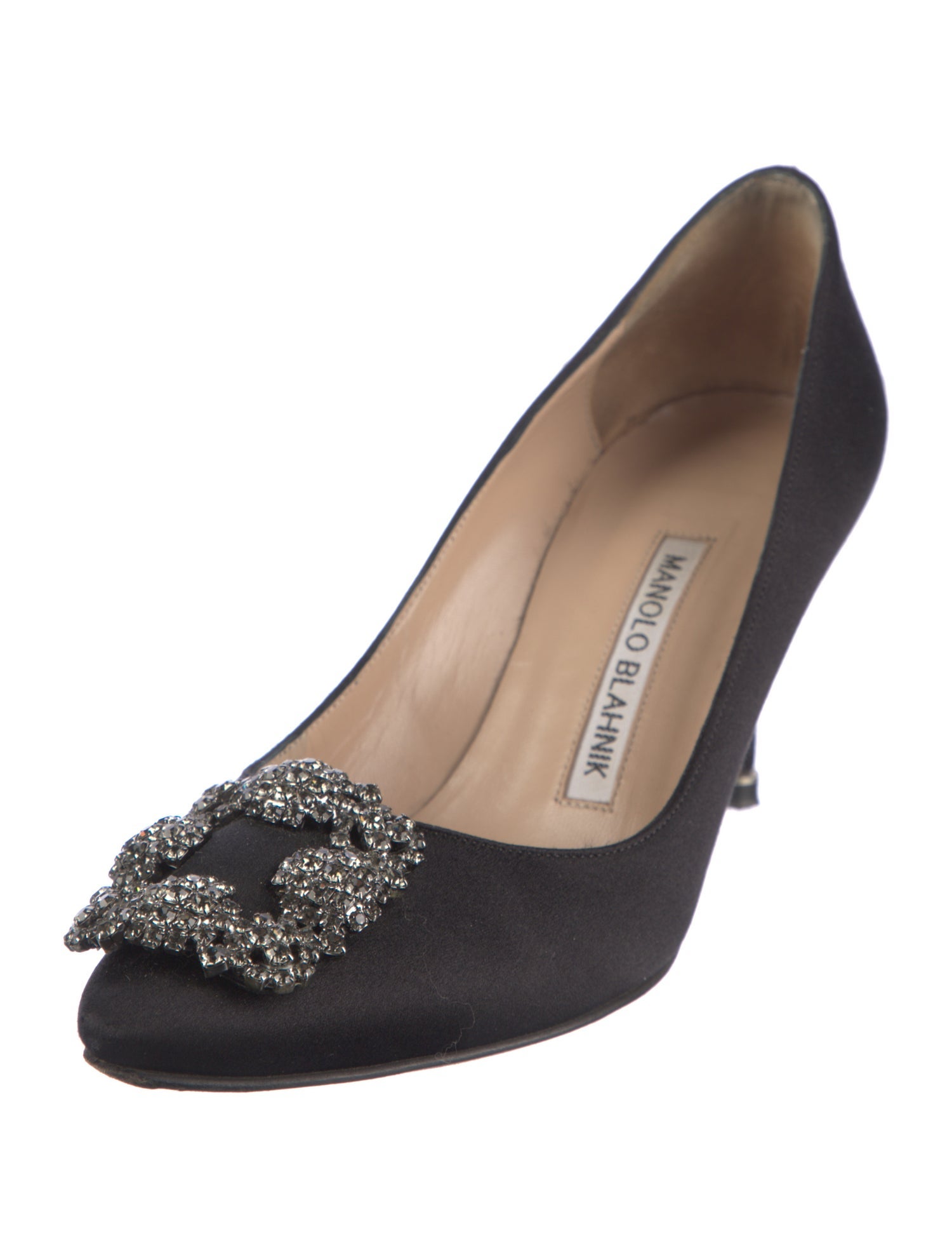 Manolo Blahnik Satin Crystal Embellishments Pumps