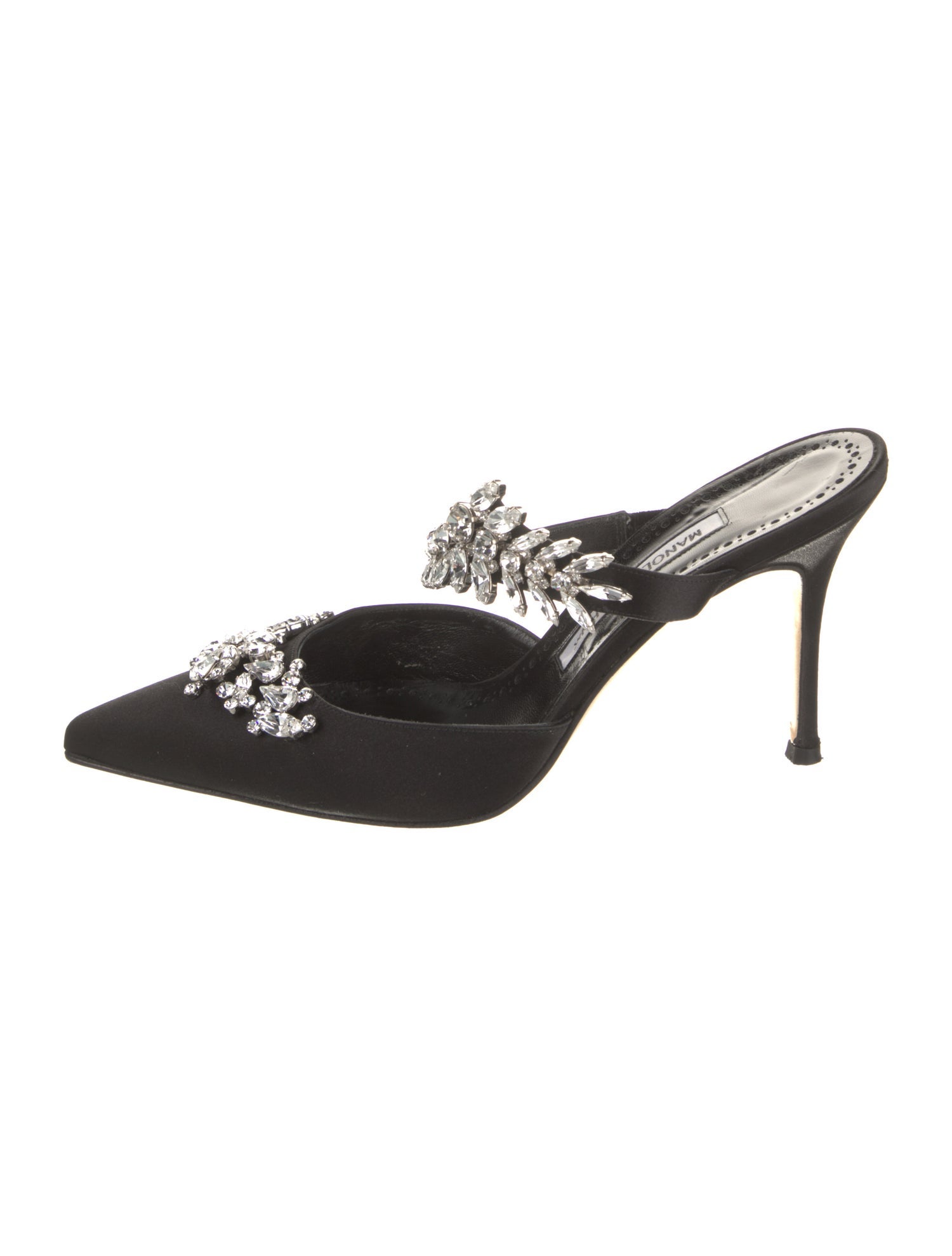 Manolo Blahnik Satin Crystal Embellishments Mules