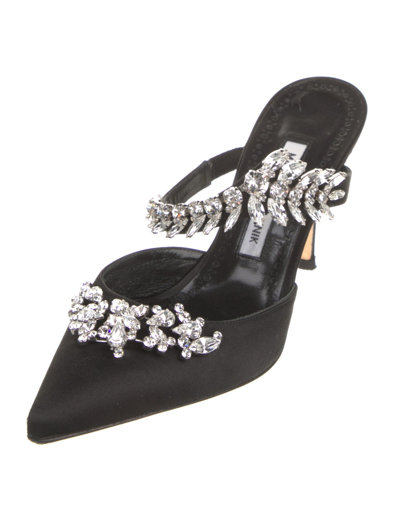 Manolo Blahnik Satin Crystal Embellishments Mules