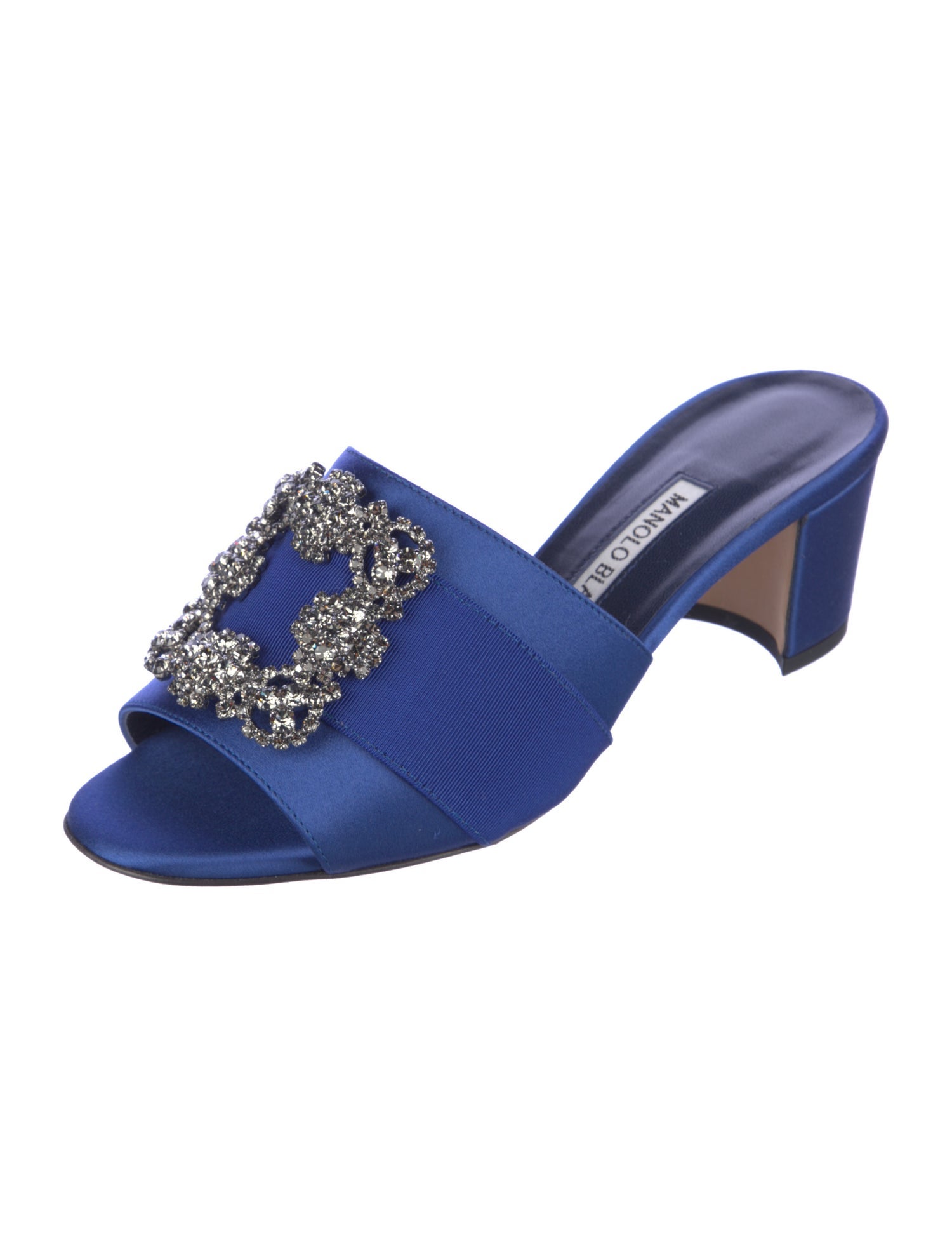 Manolo Blahnik Satin Crystal Embellishments Slides