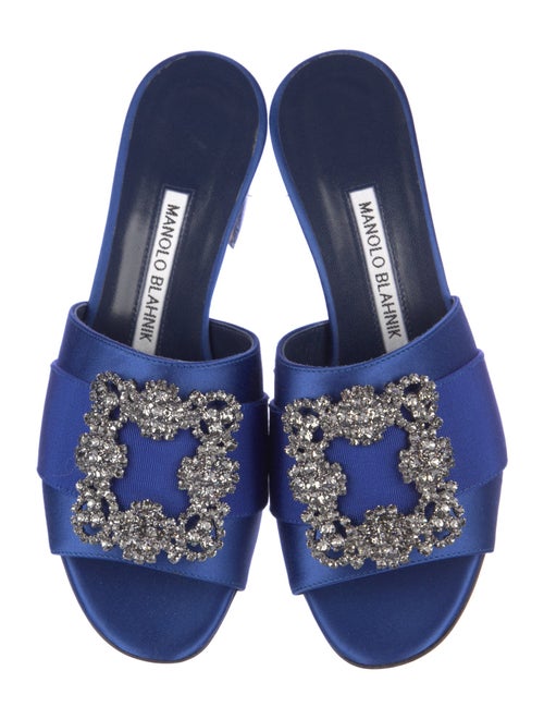 Manolo Blahnik Satin Crystal Embellishments Slides