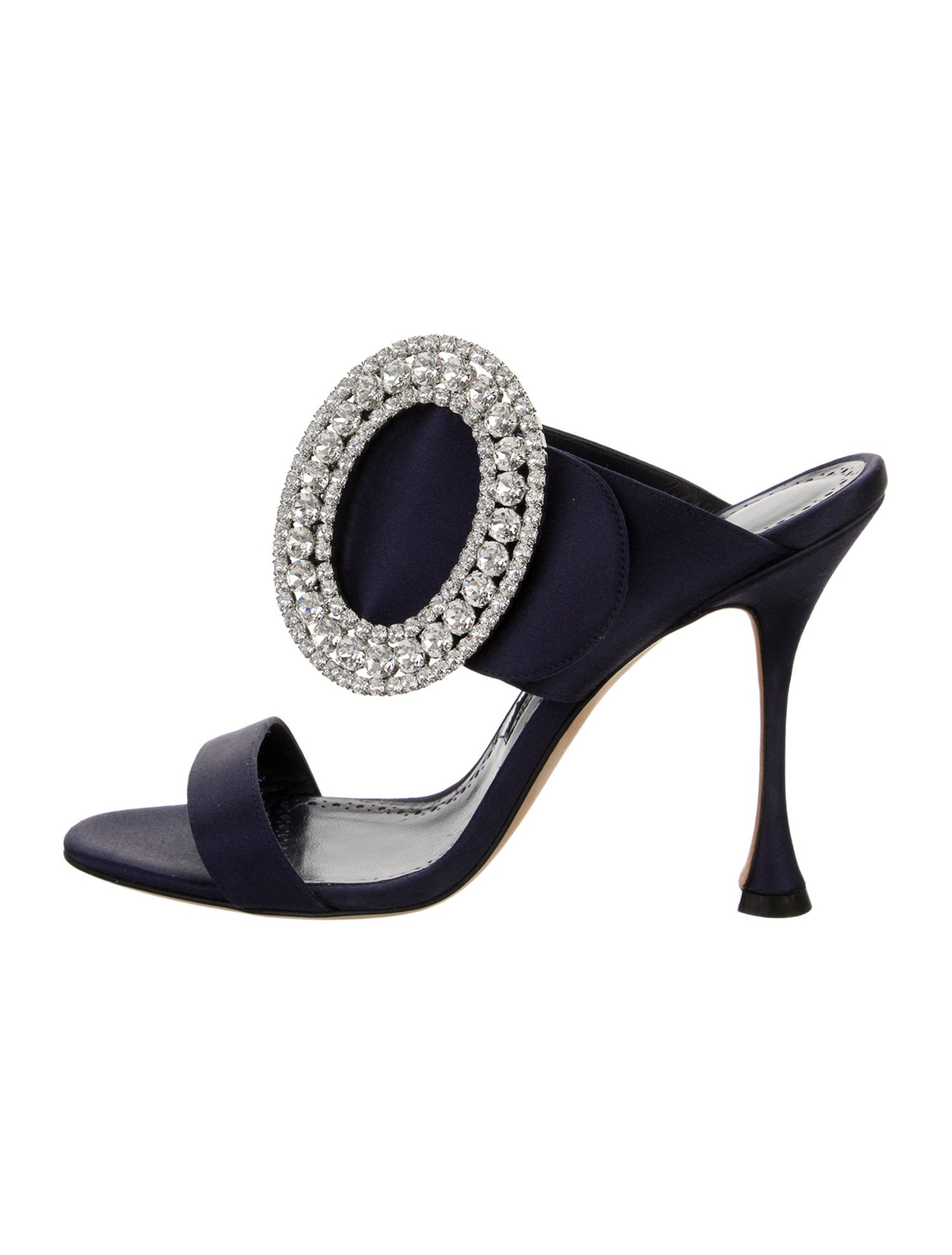Manolo Blahnik Satin Crystal Embellishments Slides