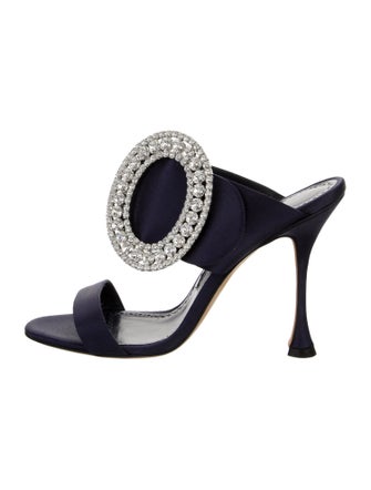 Manolo Blahnik Satin Crystal Embellishments Slides