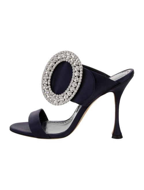 Manolo Blahnik Satin Crystal Embellishments Slides