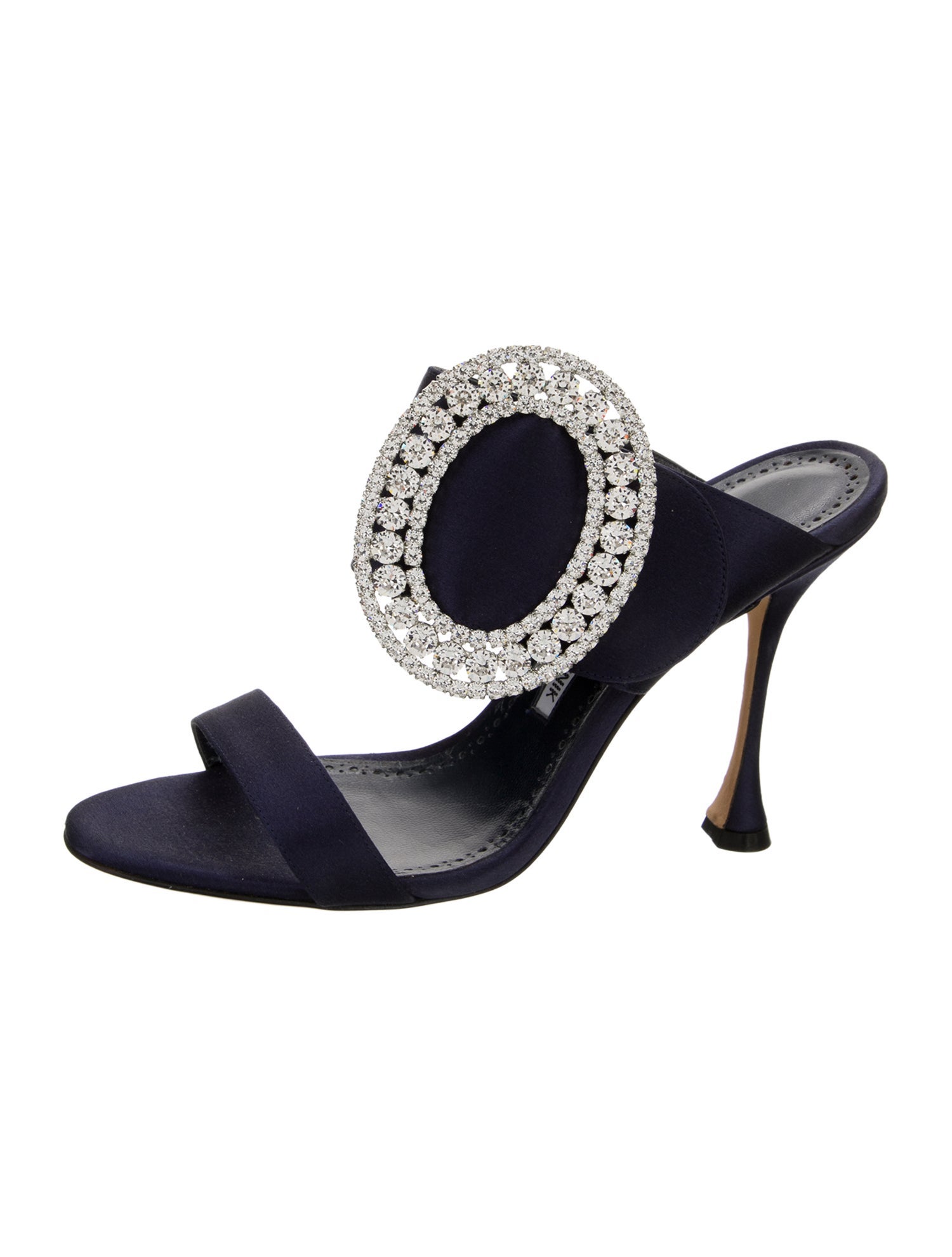 Manolo Blahnik Satin Crystal Embellishments Slides
