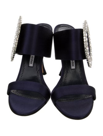 Manolo Blahnik Satin Crystal Embellishments Slides