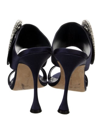 Manolo Blahnik Satin Crystal Embellishments Slides
