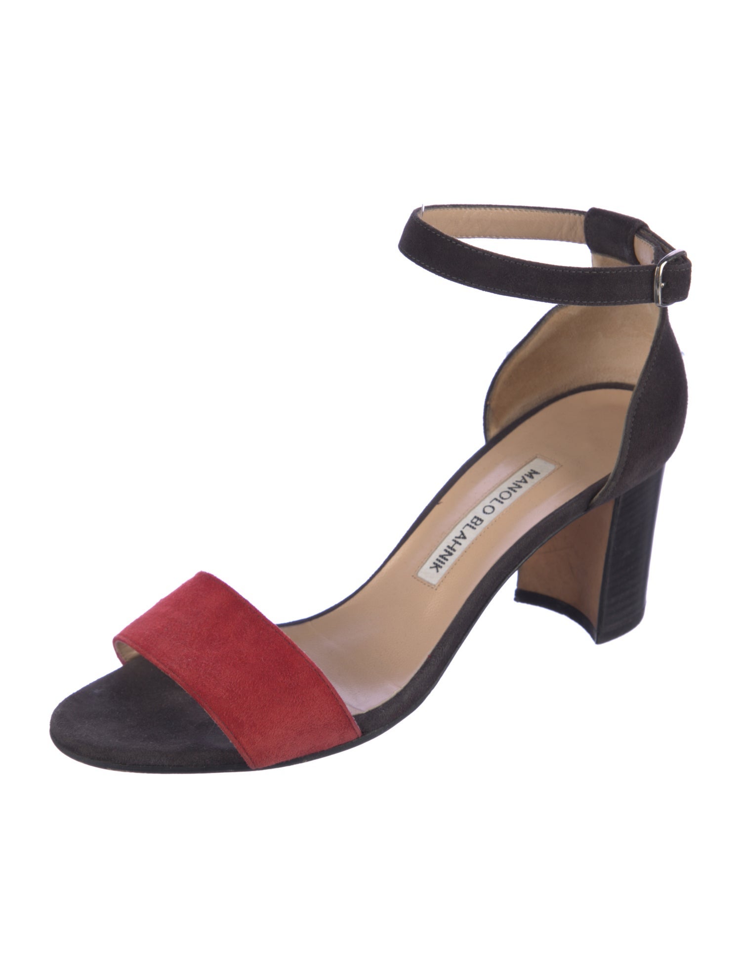 Manolo Blahnik Suede Colorblock Pattern Sandals