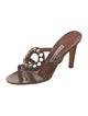 Manolo Blahnik Leather Crystal Embellishments Slides