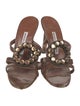 Manolo Blahnik Leather Crystal Embellishments Slides