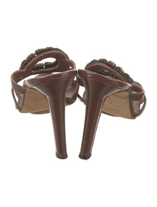 Manolo Blahnik Leather Crystal Embellishments Slides