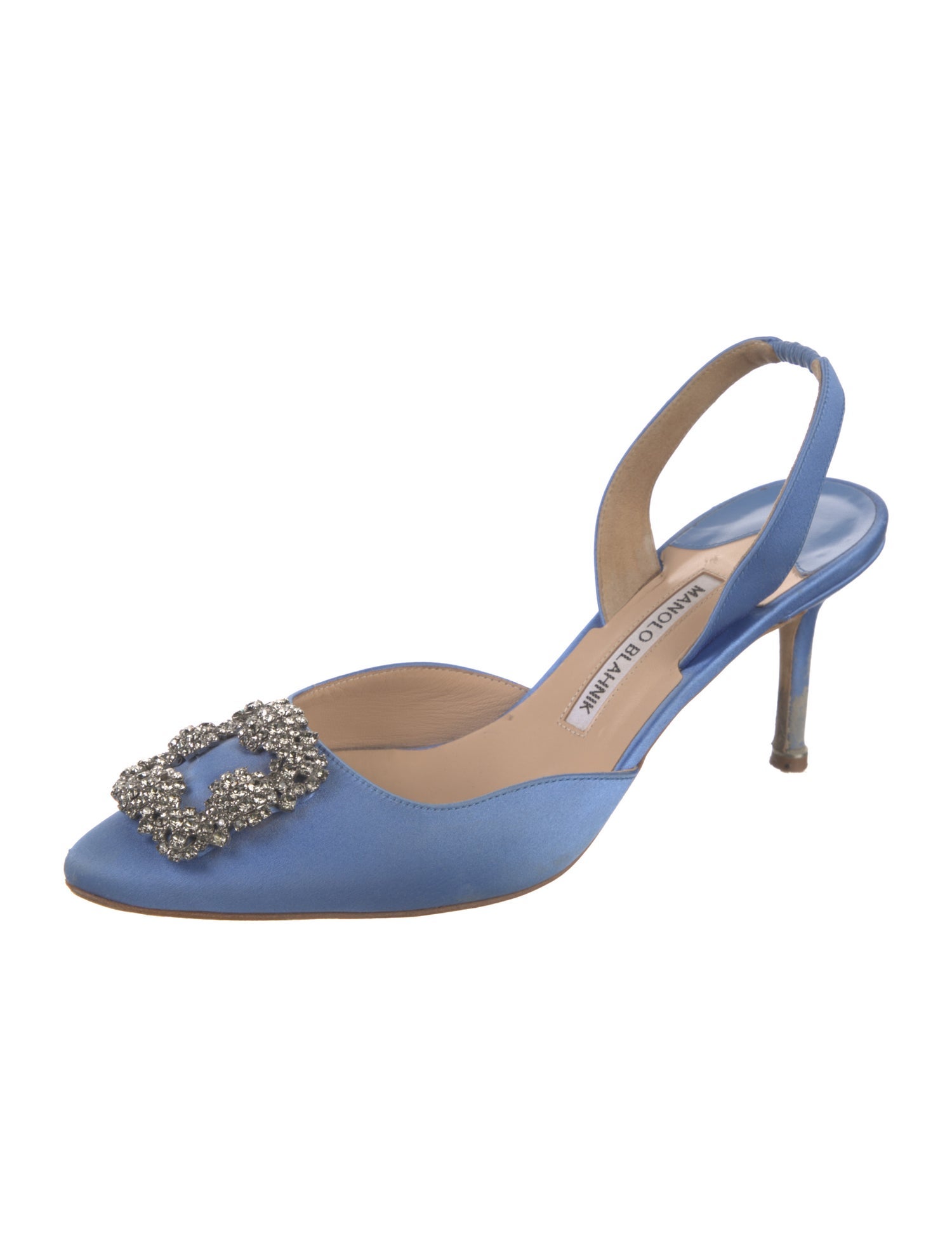Manolo Blahnik Satin Crystal Embellishments Slingback Pumps